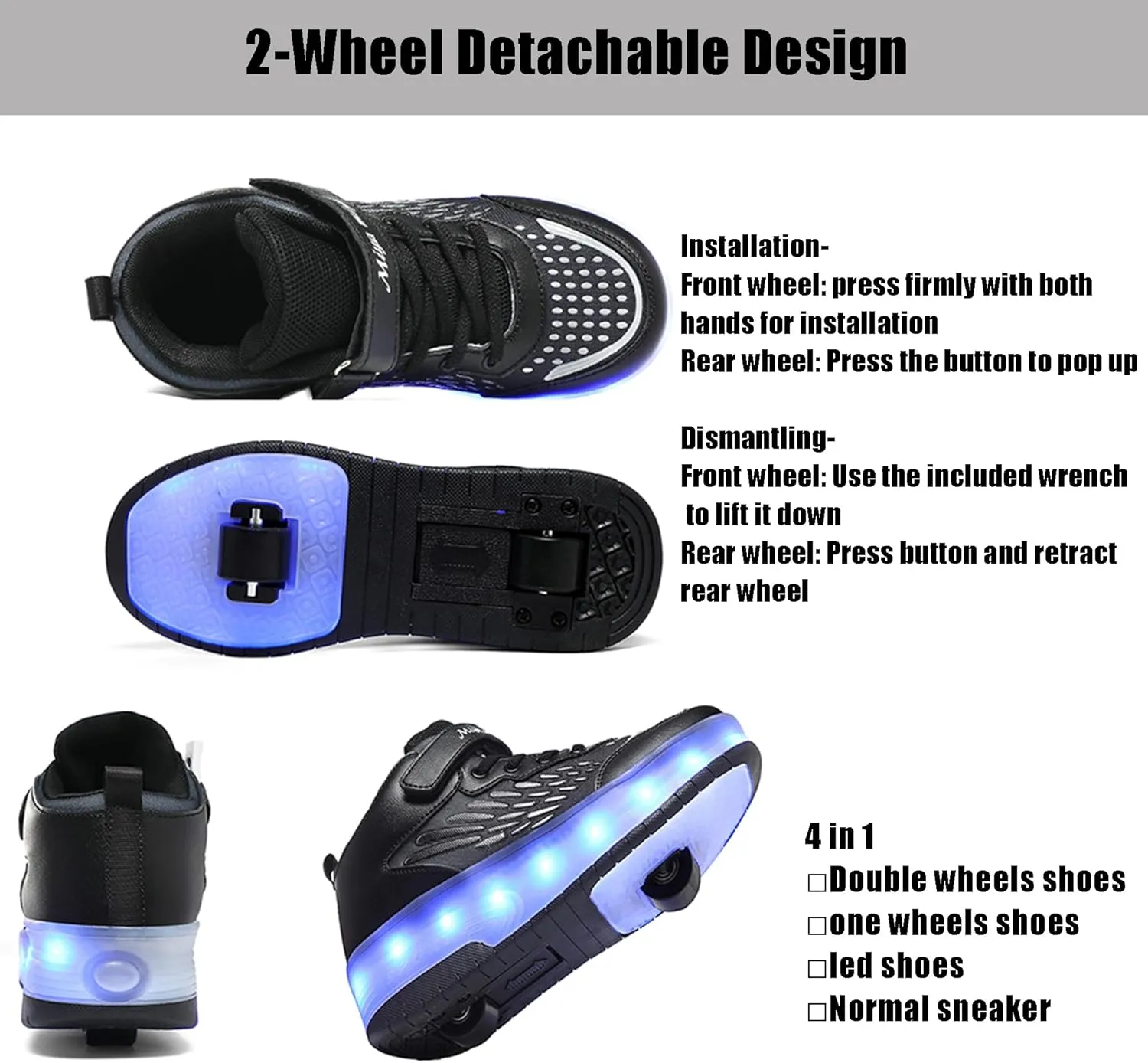 Roller Shoes with Wheels for Boys Girls Kids Skates Sneakers LED Light Up Rechargeable Sport Sneaker for Beginners Best Gift