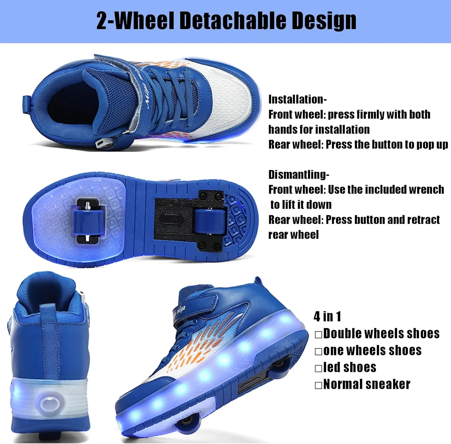 Roller Shoes with Wheels for Boys Girls Kids Skates Sneakers LED Light Up Rechargeable Sport Sneaker for Beginners Best Gift