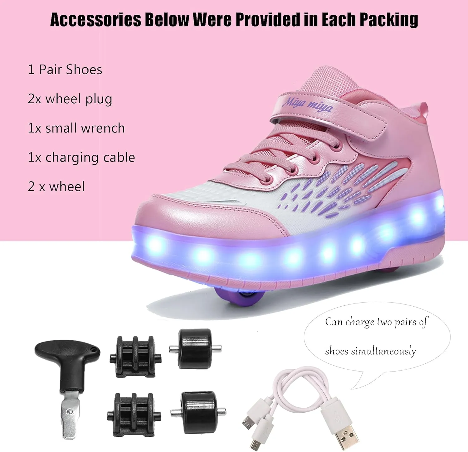 Roller Shoes with Wheels for Boys Girls Kids Skates Sneakers LED Light Up Rechargeable Sport Sneaker for Beginners Best Gift