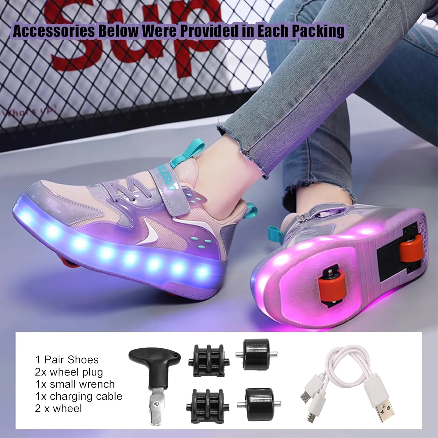Roller Shoes with Wheels for Boys Girls Kids Skates Sneakers LED Light Up Rechargeable Sport Sneaker for Beginners Best Gift