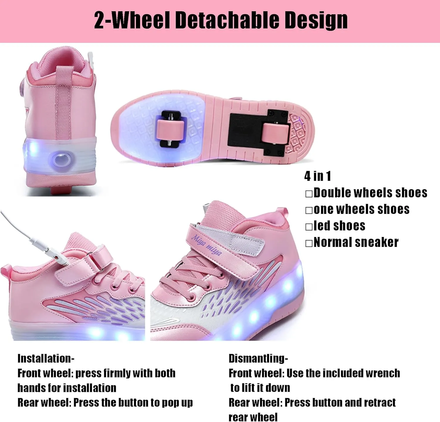 Roller Shoes with Wheels for Boys Girls Kids Skates Sneakers LED Light Up Rechargeable Sport Sneaker for Beginners Best Gift