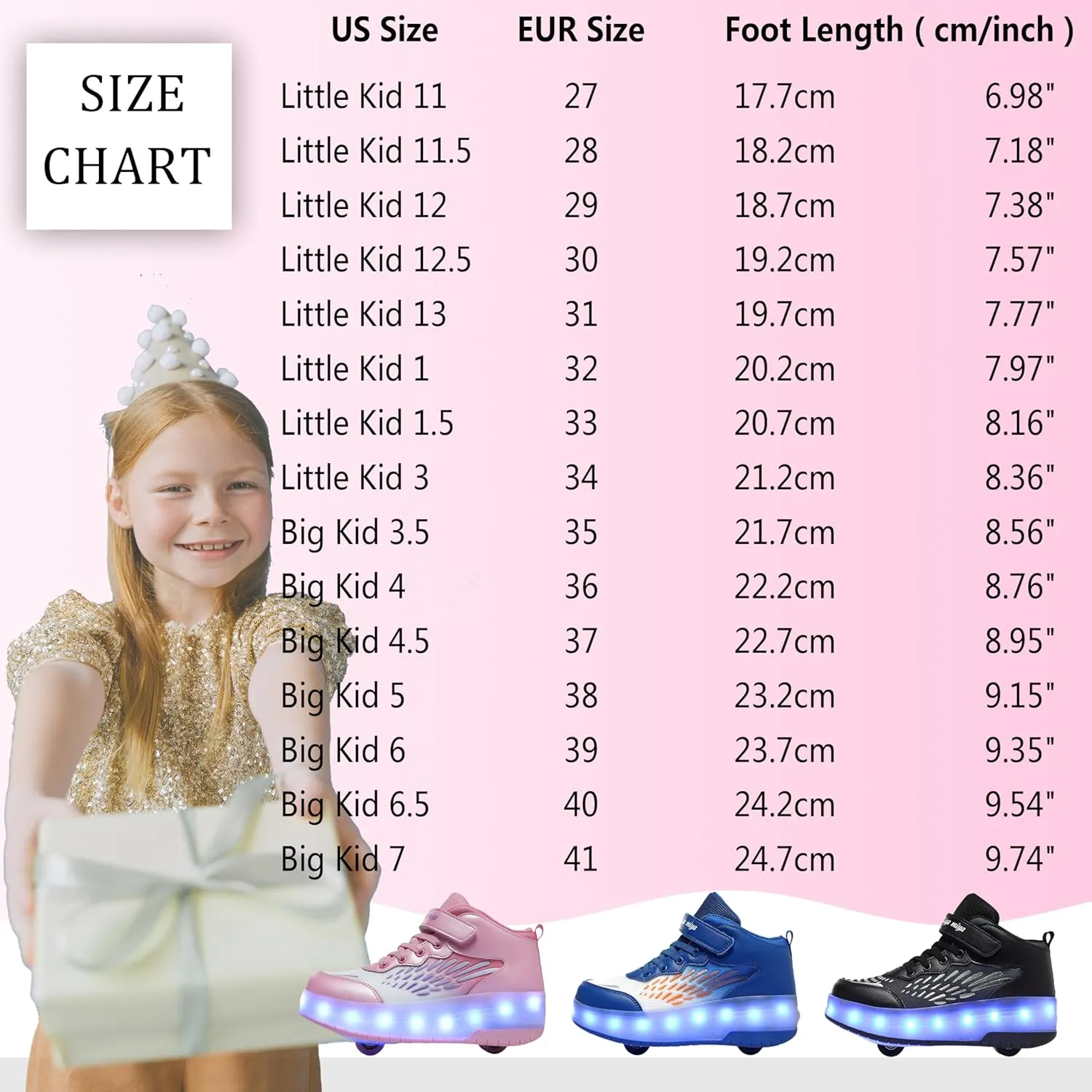 Roller Shoes with Wheels for Boys Girls Kids Skates Sneakers LED Light Up Rechargeable Sport Sneaker for Beginners Best Gift