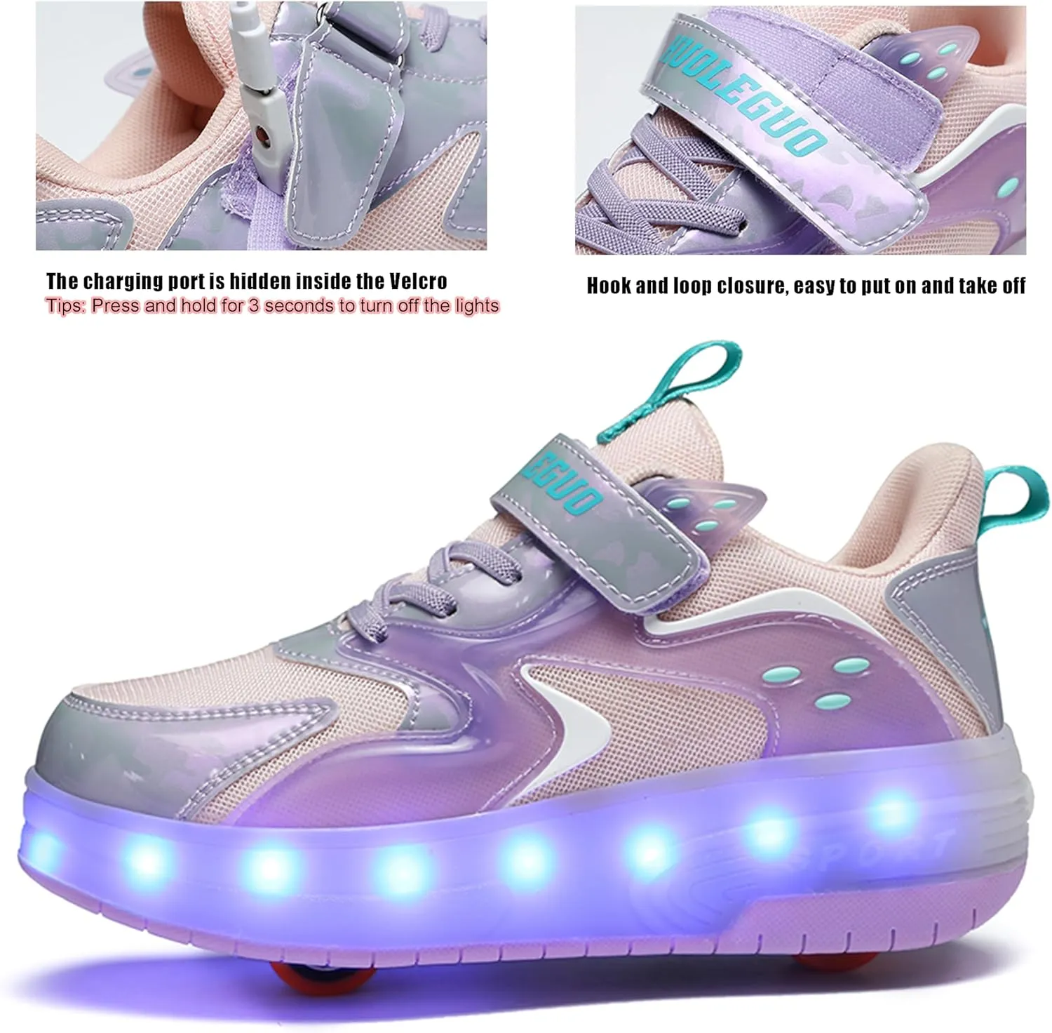Roller Shoes with Wheels for Boys Girls Kids Skates Sneakers LED Light Up Rechargeable Sport Sneaker for Beginners Best Gift
