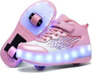 Roller Shoes with Wheels for Boys Girls Kids Skates Sneakers LED Light Up Rechargeable Sport Sneaker for Beginners Best Gift