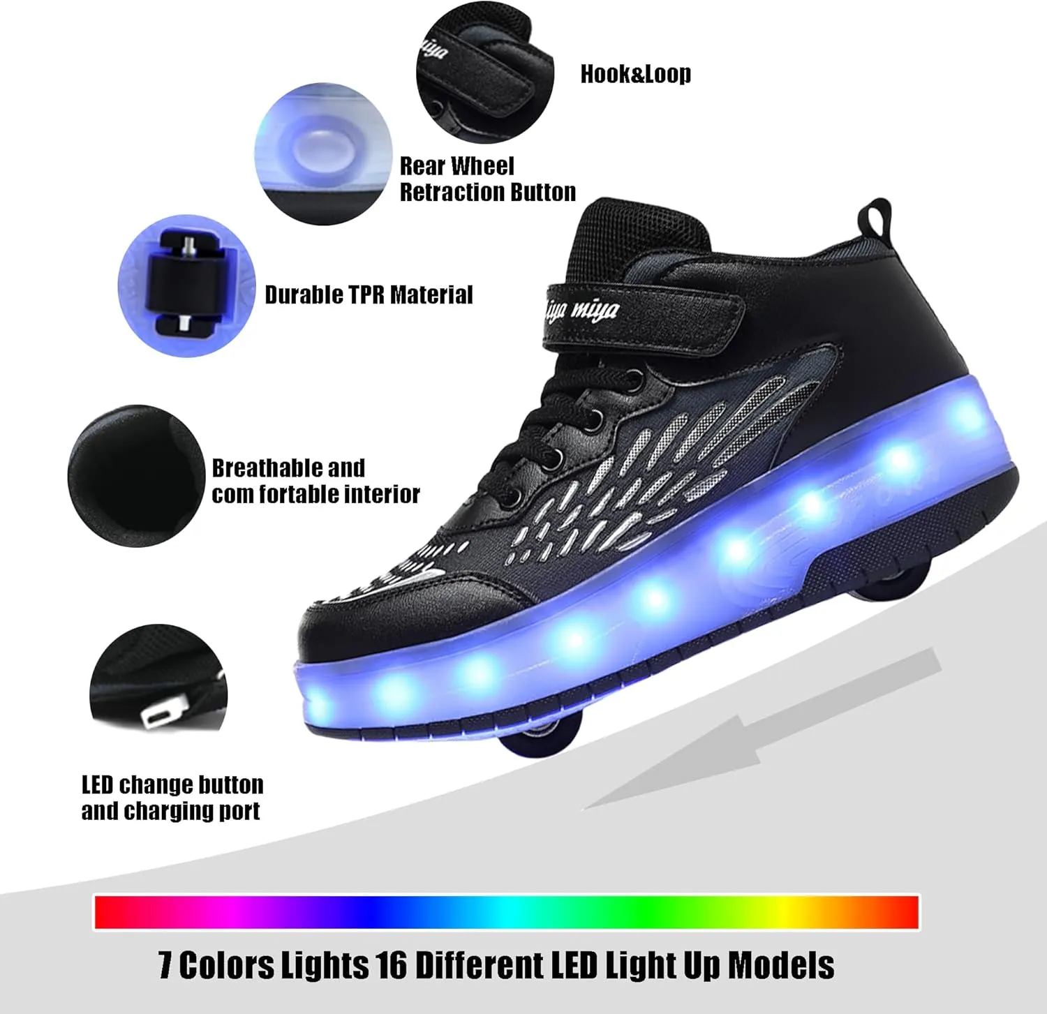 Roller Shoes with Wheels for Boys Girls Kids Skates Sneakers LED Light Up Rechargeable Sport Sneaker for Beginners Best Gift