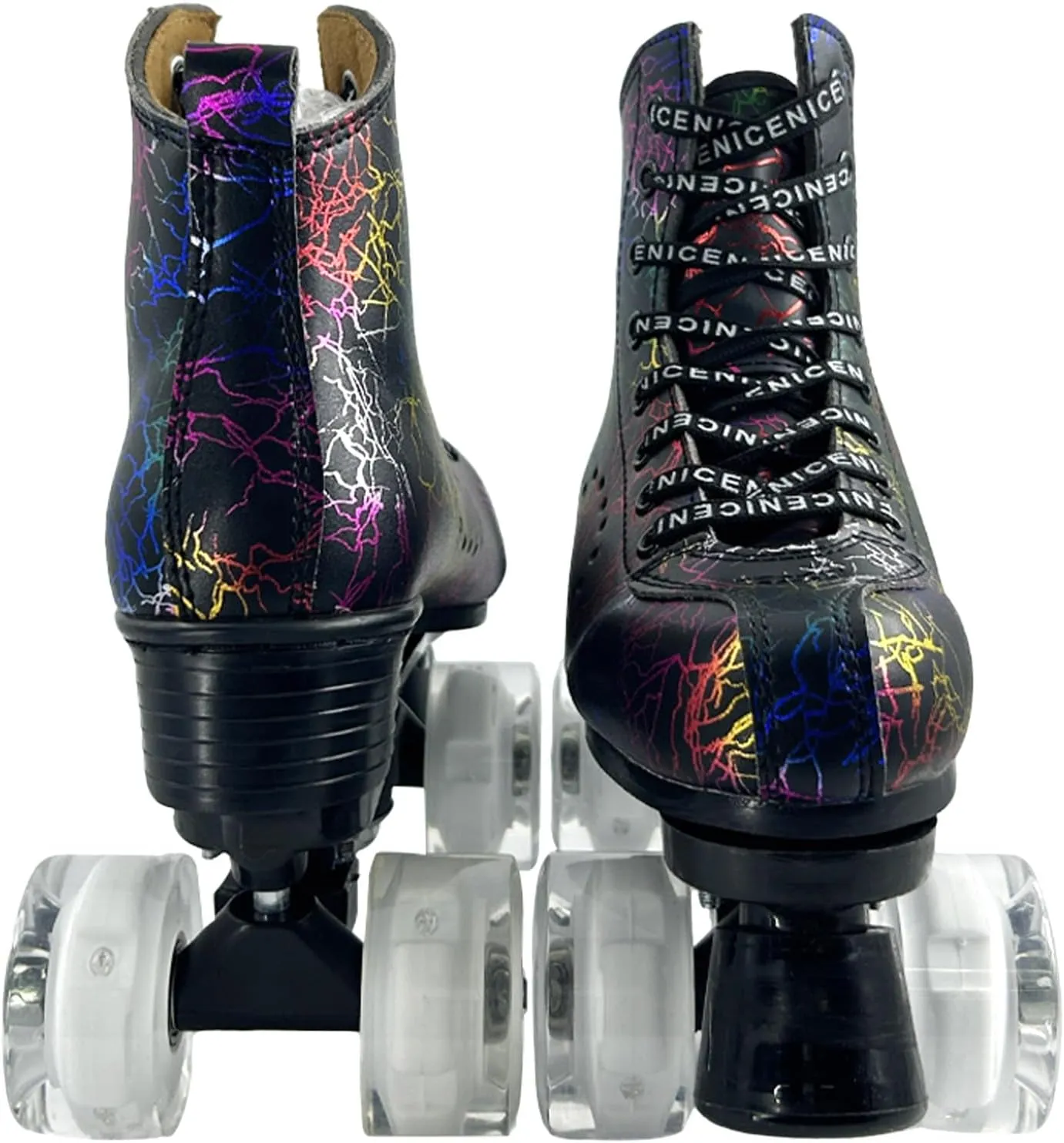 Roller Skates for Men and Women, Black Derby Roller Skates with 4 Shiny Wheel, Classic Double-Row Roller Skates for Indoor and Outdoor