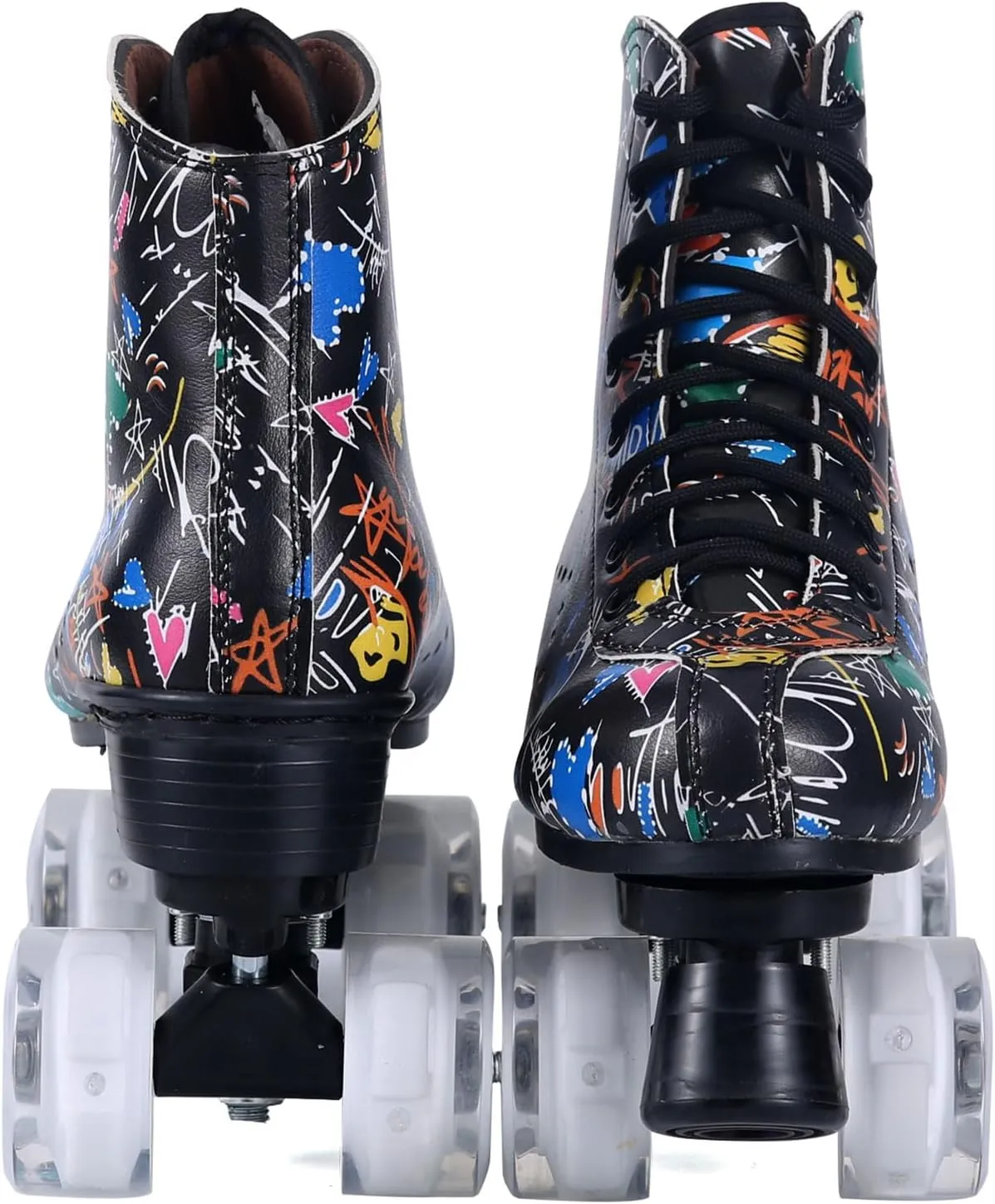 Roller Skates for Men and Women, Black Derby Roller Skates with 4 Shiny Wheel, Classic Double-Row Roller Skates for Indoor and Outdoor