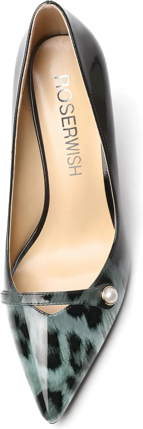 ROSERWISH Womens Fashion Party Patent Sexy Pointed Toe Slip On Stiletto High Heel Pumps Dress Shoes 3.5 Inch