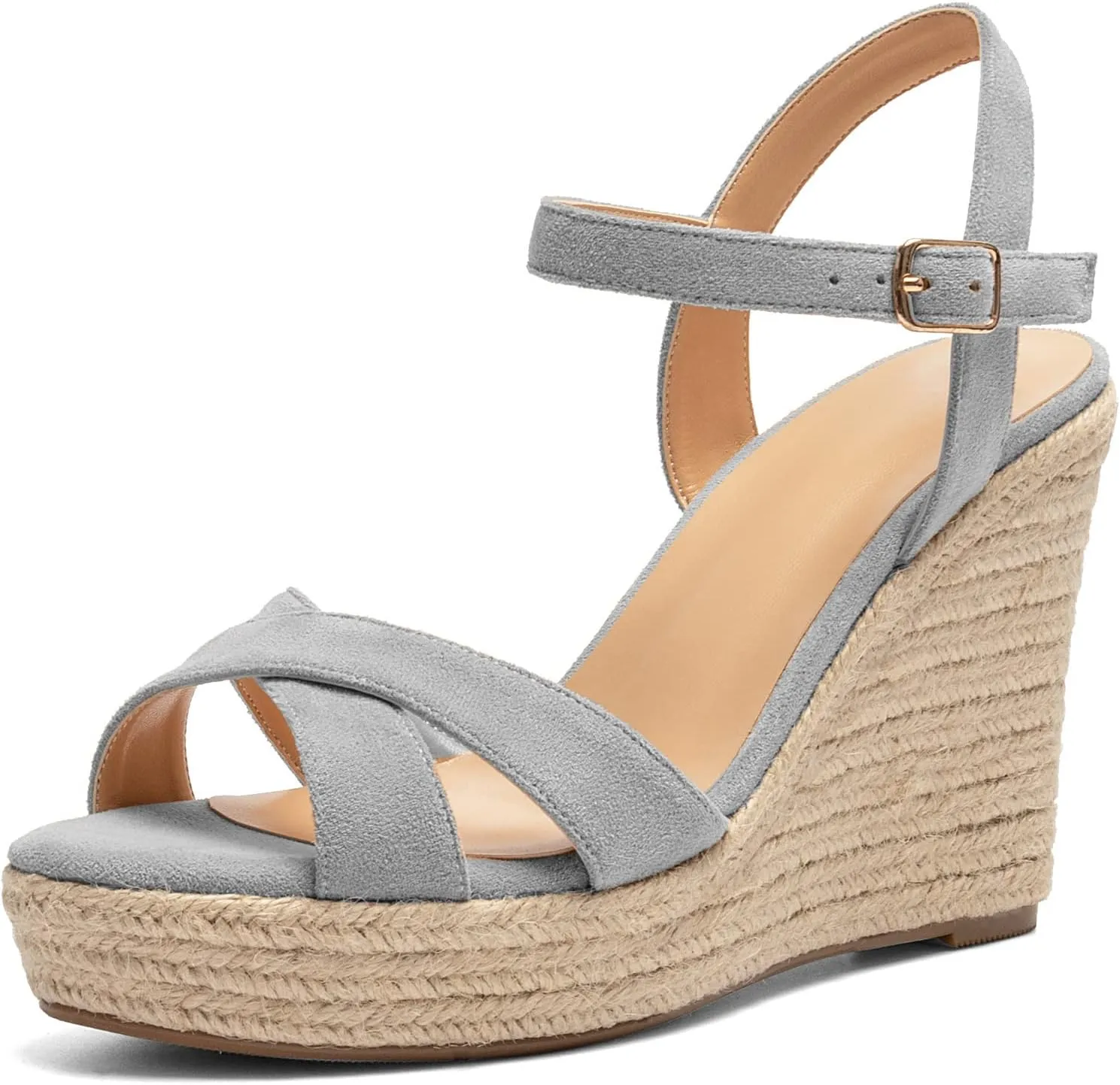 SAMMITOP Women's Open Toe Ankle Strap Sandals Espadrille Casual Wedge Sandals Fashion Beach Sandal Shoes