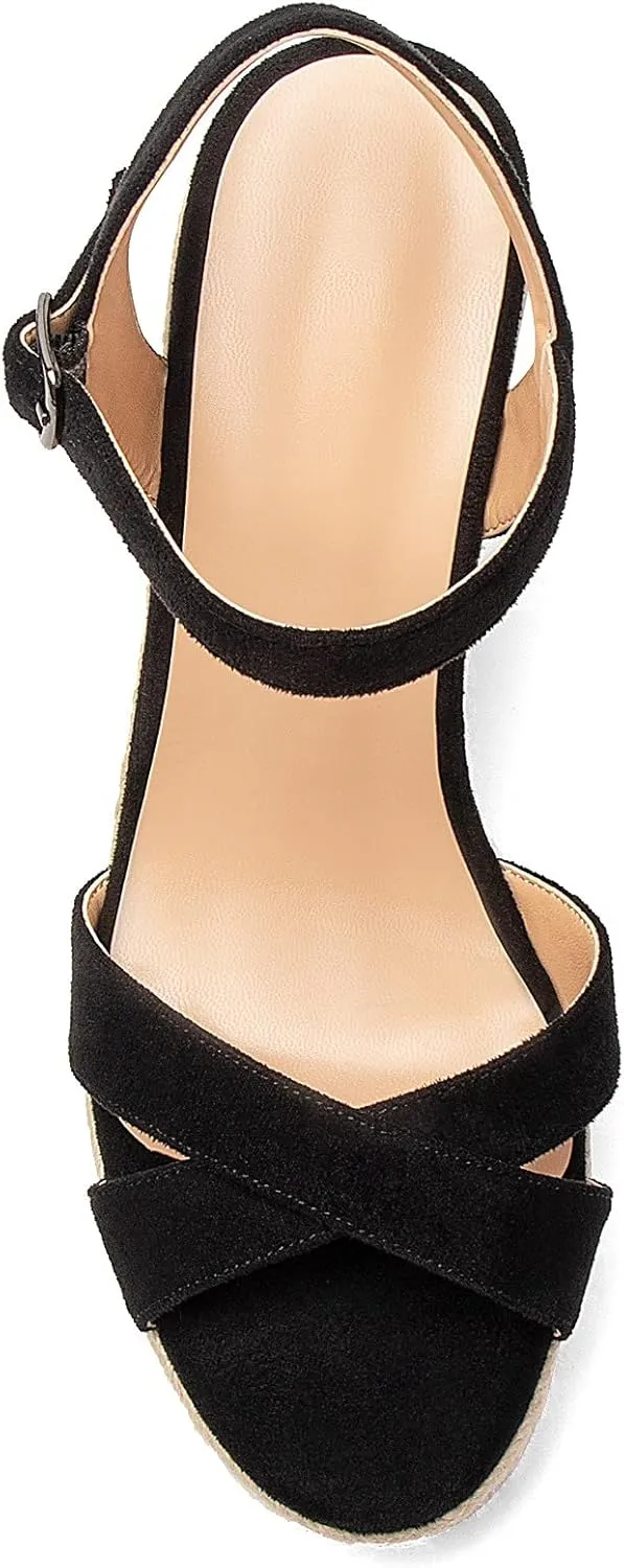 SAMMITOP Women's Open Toe Ankle Strap Sandals Espadrille Casual Wedge Sandals Fashion Beach Sandal Shoes