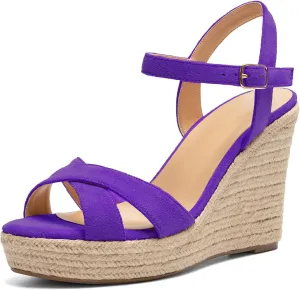 SAMMITOP Women's Open Toe Ankle Strap Sandals Espadrille Casual Wedge Sandals Fashion Beach Sandal Shoes