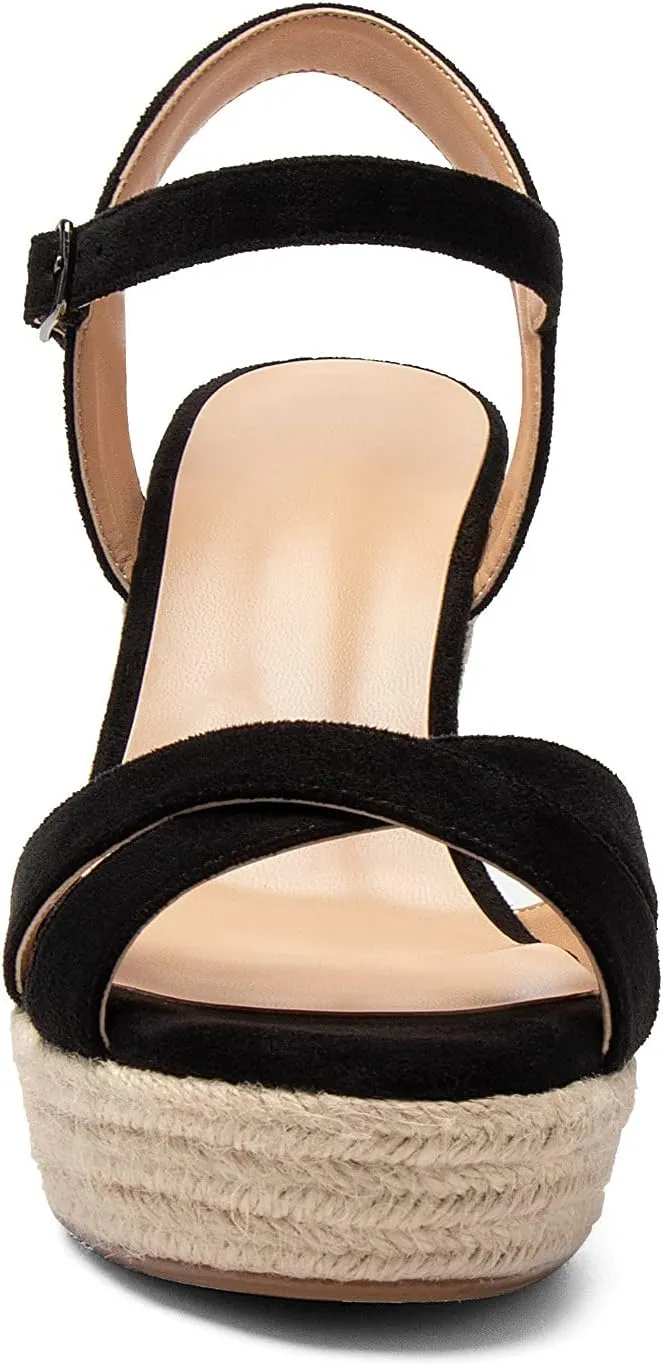 SAMMITOP Women's Open Toe Ankle Strap Sandals Espadrille Casual Wedge Sandals Fashion Beach Sandal Shoes