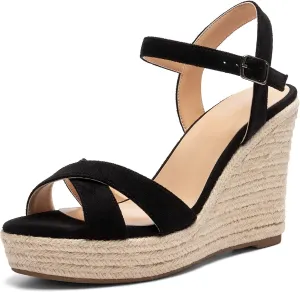 SAMMITOP Women's Open Toe Ankle Strap Sandals Espadrille Casual Wedge Sandals Fashion Beach Sandal Shoes