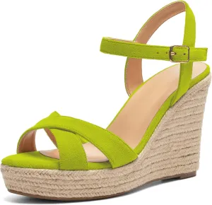SAMMITOP Women's Open Toe Ankle Strap Sandals Espadrille Casual Wedge Sandals Fashion Beach Sandal Shoes