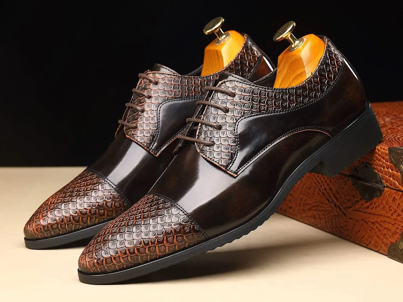 Santimon Men's Casual Dress Shoes Cap Printed Classic Brogue Oxfords Formal Shoes