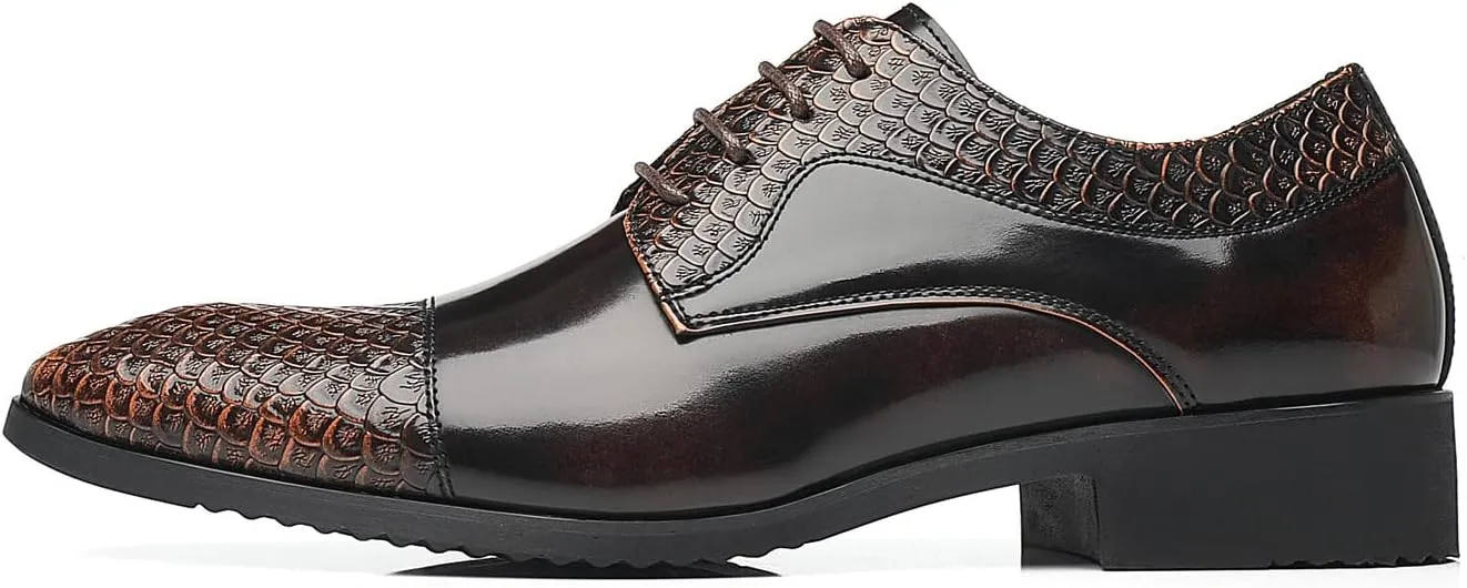 Santimon Men's Casual Dress Shoes Cap Printed Classic Brogue Oxfords Formal Shoes