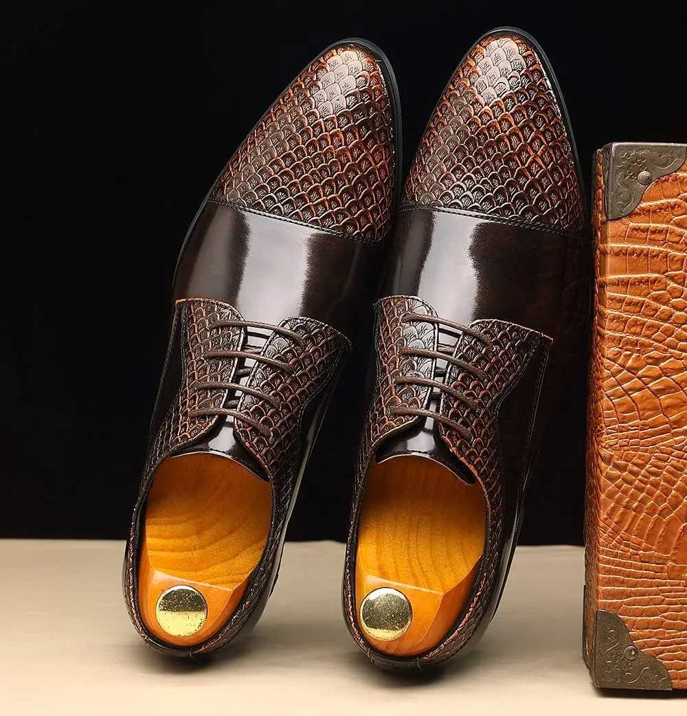 Santimon Men's Casual Dress Shoes Cap Printed Classic Brogue Oxfords Formal Shoes