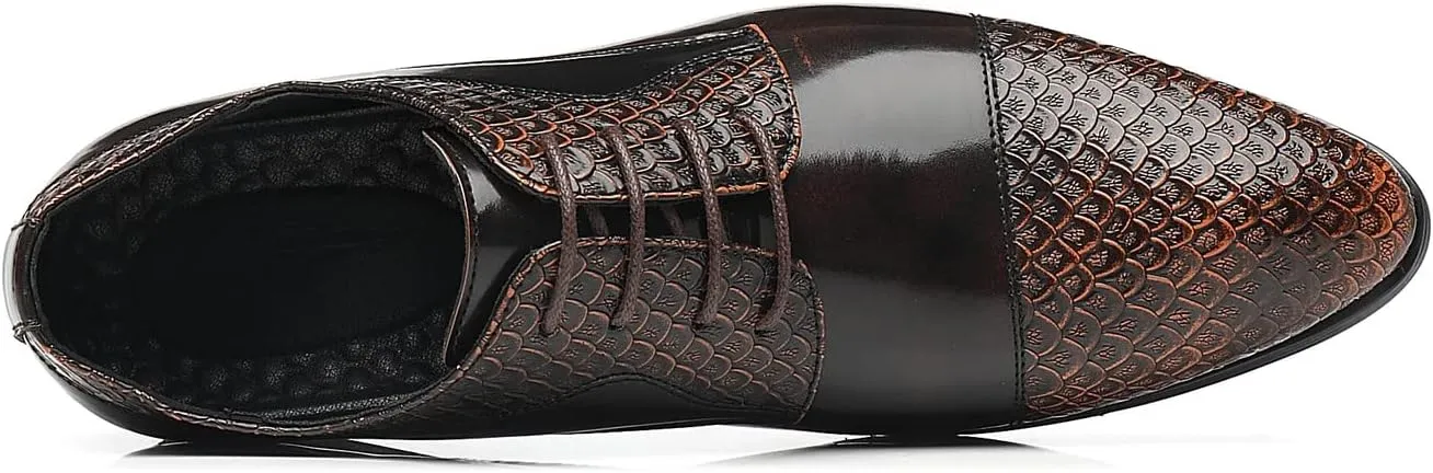 Santimon Men's Casual Dress Shoes Cap Printed Classic Brogue Oxfords Formal Shoes
