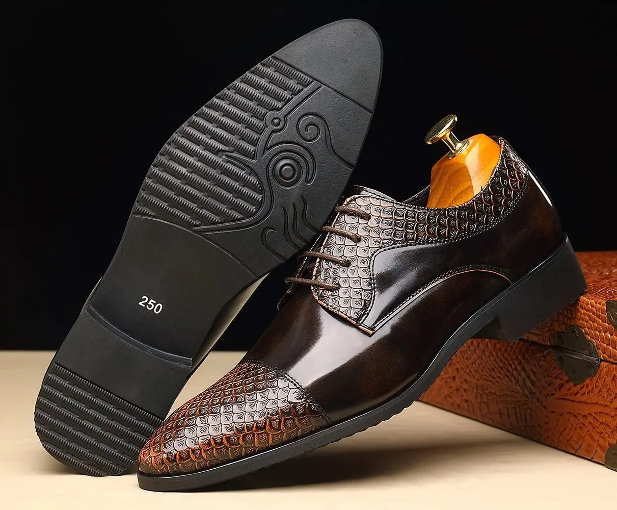 Santimon Men's Casual Dress Shoes Cap Printed Classic Brogue Oxfords Formal Shoes