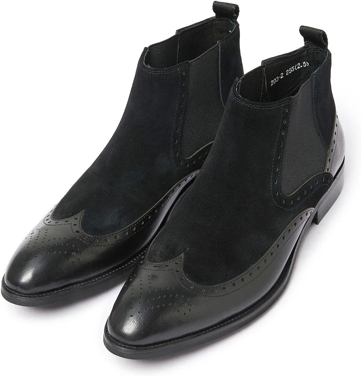 Santimon Mens Chelsea Dress Boots Leather Suede Wingtip Brogue Distinctive Slip on