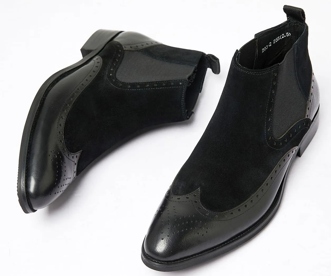 Santimon Mens Chelsea Dress Boots Leather Suede Wingtip Brogue Distinctive Slip on