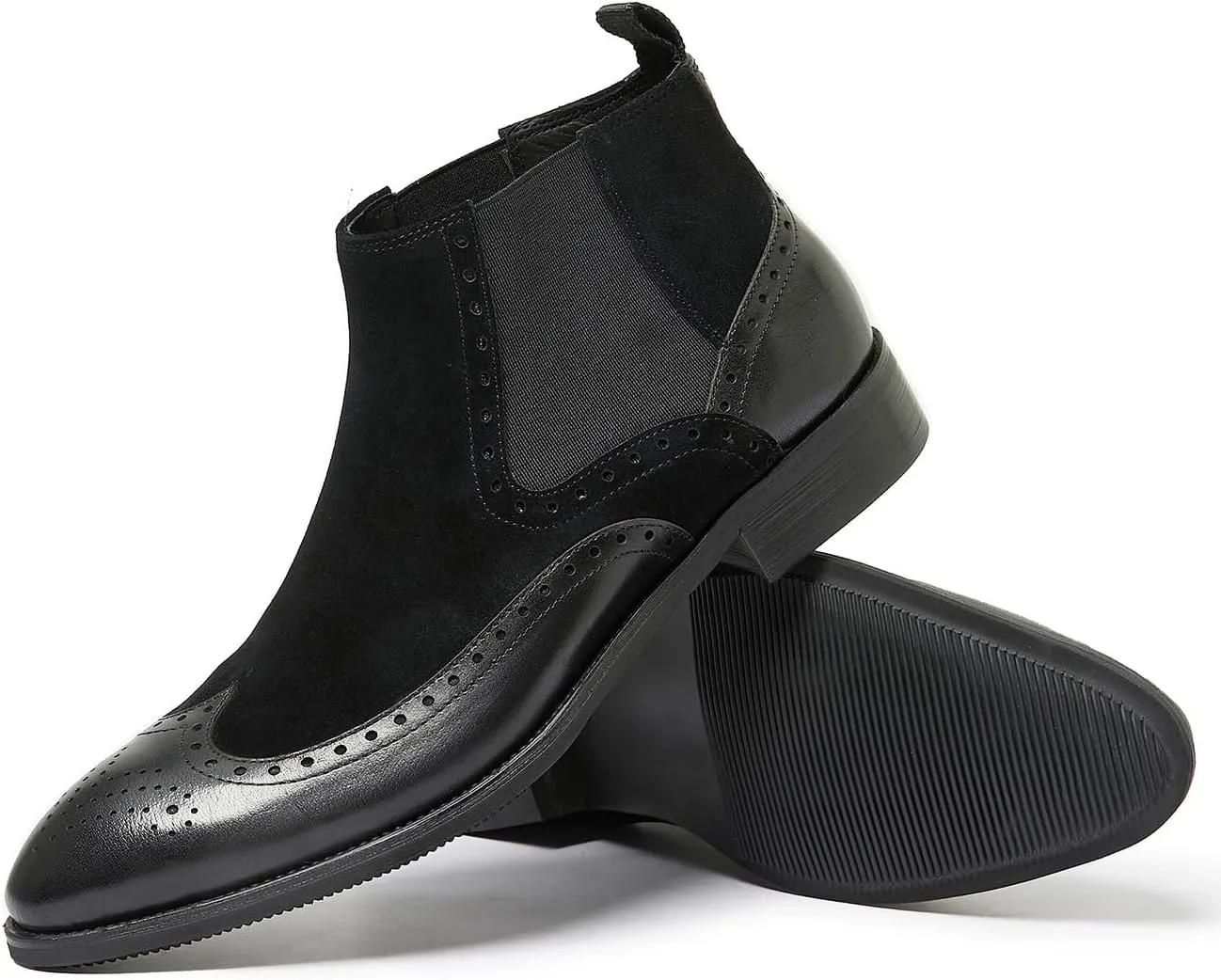 Santimon Mens Chelsea Dress Boots Leather Suede Wingtip Brogue Distinctive Slip on