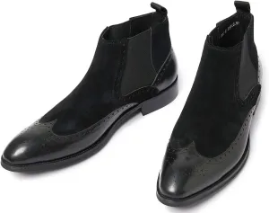 Santimon Mens Chelsea Dress Boots Leather Suede Wingtip Brogue Distinctive Slip on