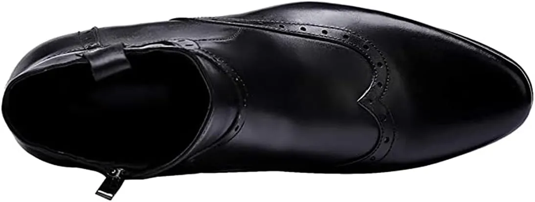 Santimon Men's Cowboy Boots Leather Wingtip Western Chelsea with Zipper