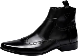 Santimon Men's Cowboy Boots Leather Wingtip Western Chelsea with Zipper