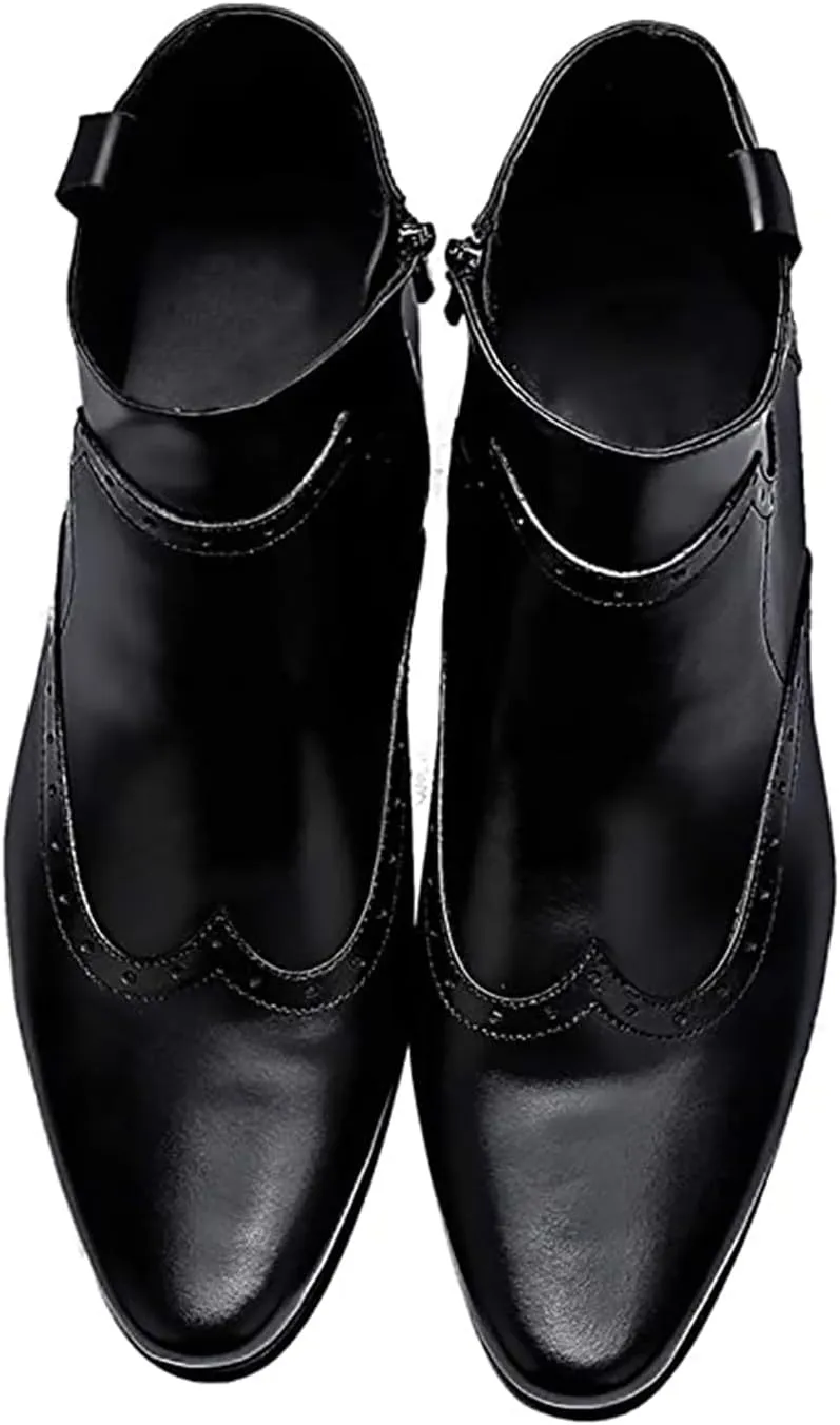 Santimon Men's Cowboy Boots Leather Wingtip Western Chelsea with Zipper