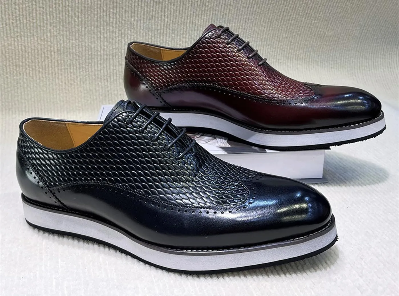 Santimon Men’s Dress Shoes Wingtip Oxford | Embossed Leather with Lightweight Cushioned Platform Sole | Business-Casual Footwear for Office, Wedding