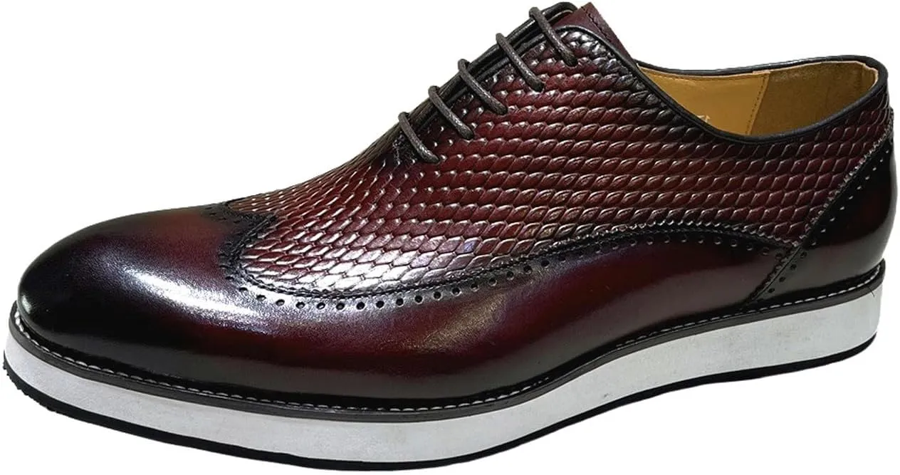 Santimon Men’s Dress Shoes Wingtip Oxford | Embossed Leather with Lightweight Cushioned Platform Sole | Business-Casual Footwear for Office, Wedding