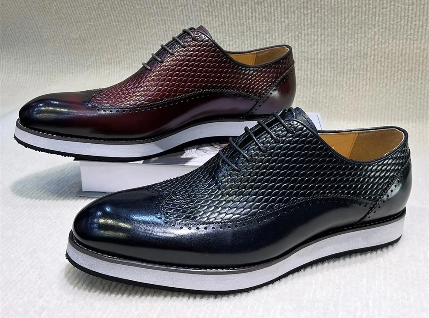 Santimon Men’s Dress Shoes Wingtip Oxford | Embossed Leather with Lightweight Cushioned Platform Sole | Business-Casual Footwear for Office, Wedding