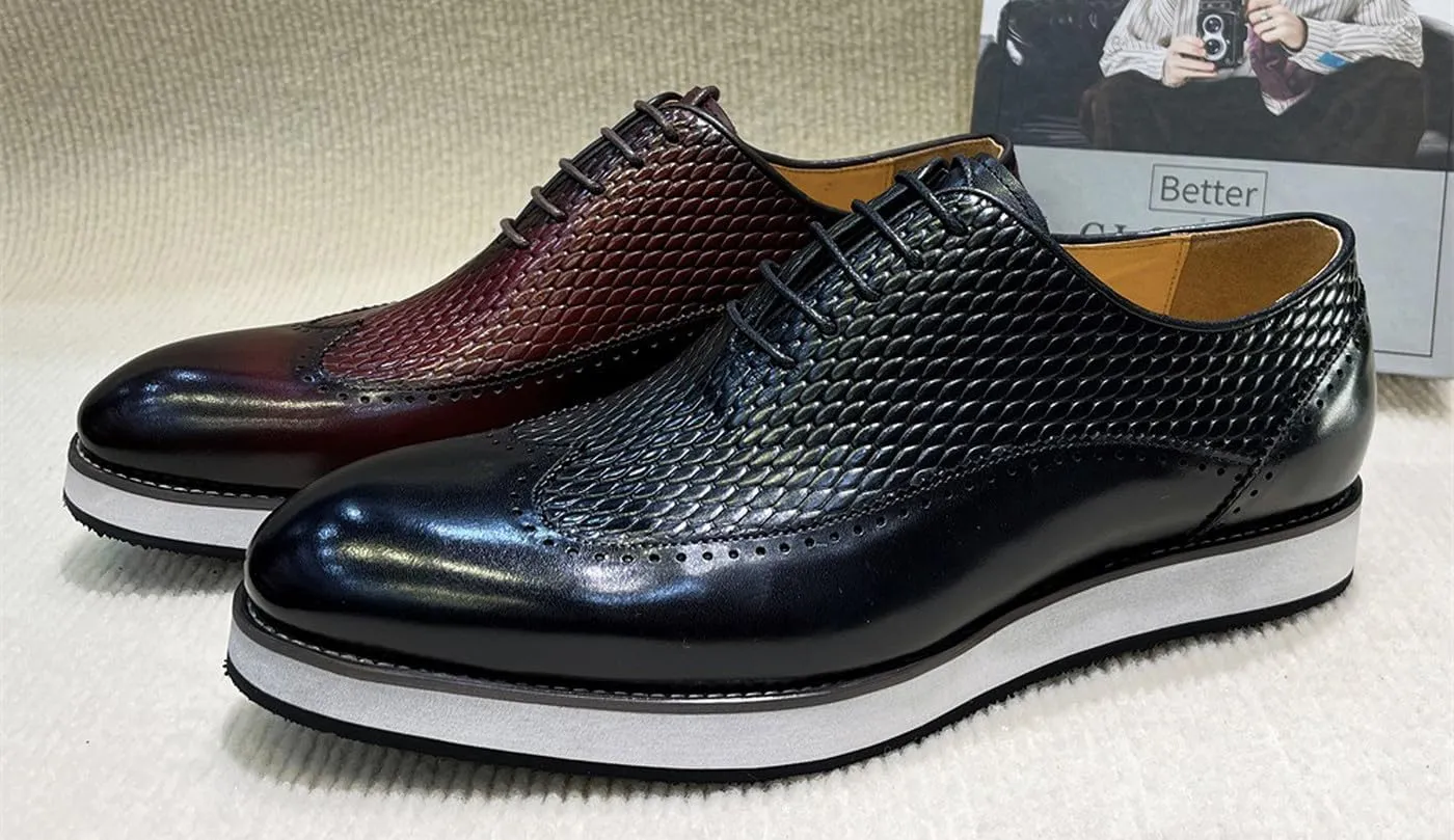 Santimon Men’s Dress Shoes Wingtip Oxford | Embossed Leather with Lightweight Cushioned Platform Sole | Business-Casual Footwear for Office, Wedding