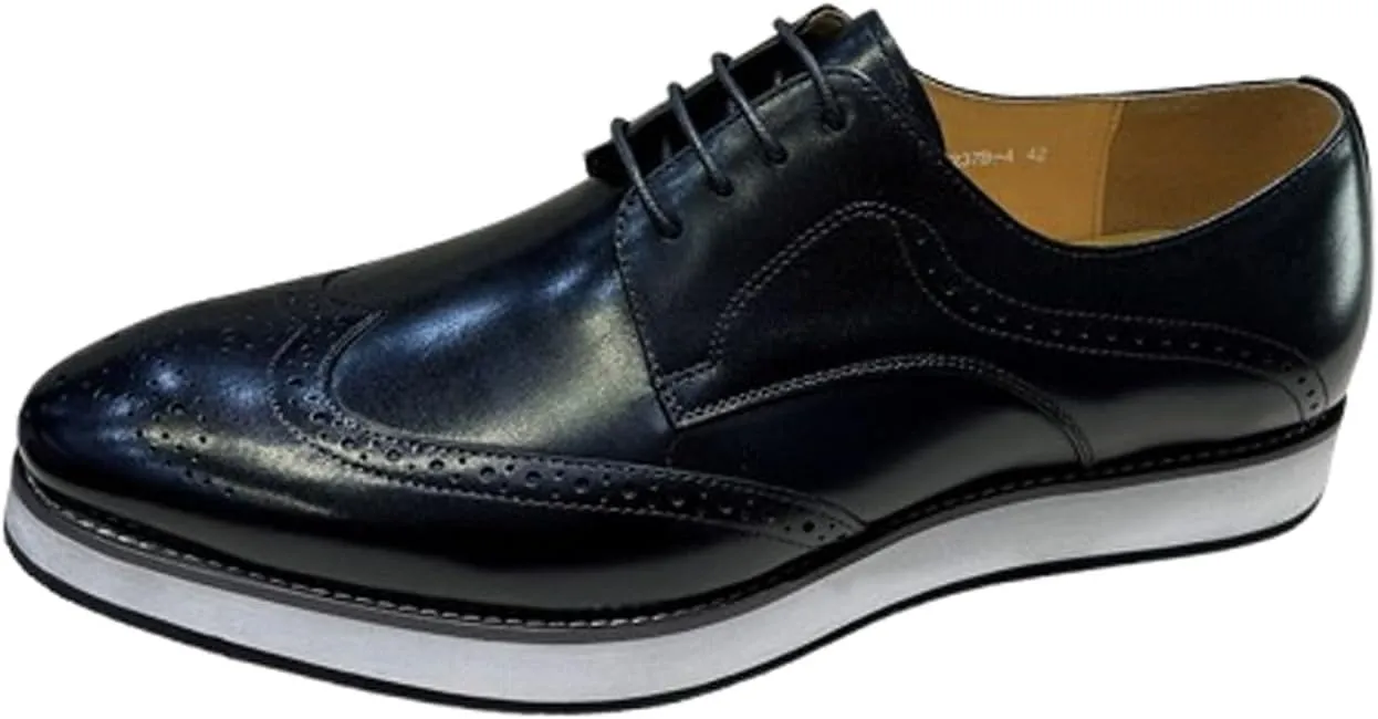 Santimon Men’s Dress Shoes Wingtip Oxfords | Leather Derby with Lightweight Cushioned Platform Sole | Business-Casual Footwear for Office, Wedding