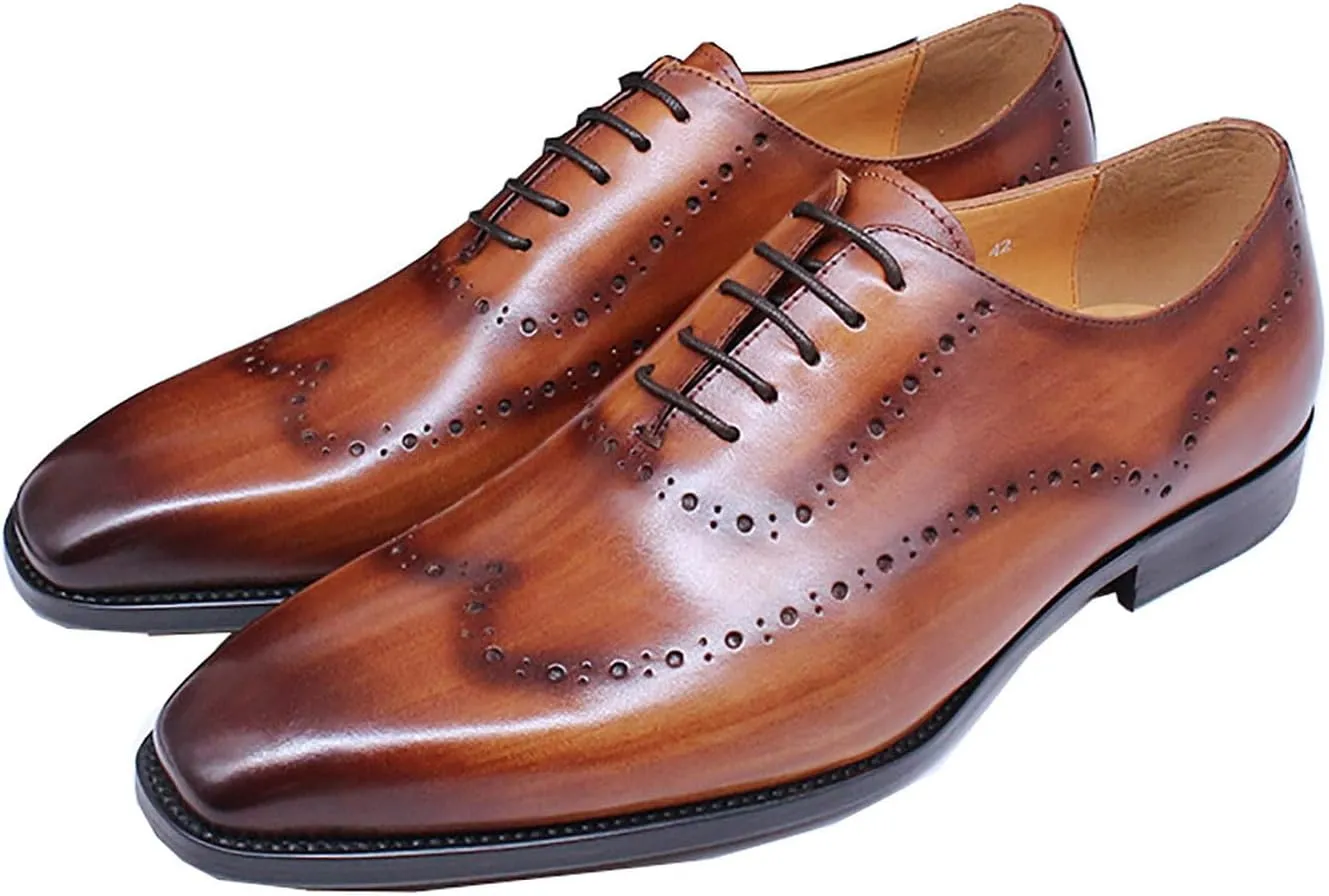 Santimon Mens Oxfords Casual Dress Formal Handmade Genuine Leather Brogues Derby Wedding Fashion Walking Shoes for Men