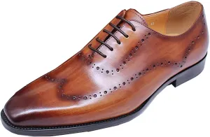 Santimon Mens Oxfords Casual Dress Formal Handmade Genuine Leather Brogues Derby Wedding Fashion Walking Shoes for Men