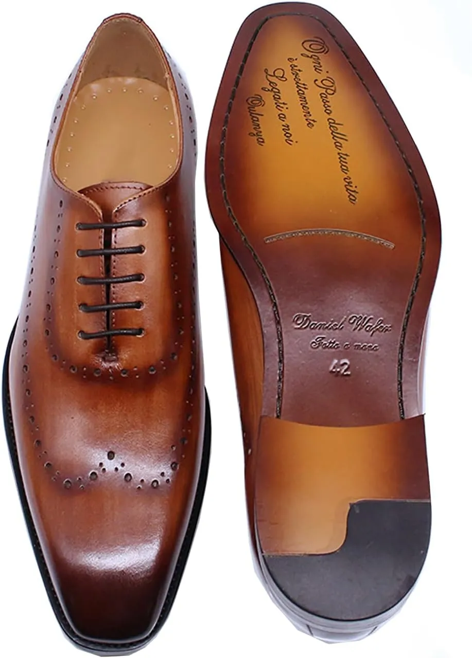 Santimon Mens Oxfords Casual Dress Formal Handmade Genuine Leather Brogues Derby Wedding Fashion Walking Shoes for Men