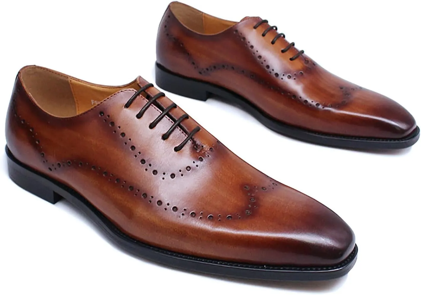 Santimon Mens Oxfords Casual Dress Formal Handmade Genuine Leather Brogues Derby Wedding Fashion Walking Shoes for Men