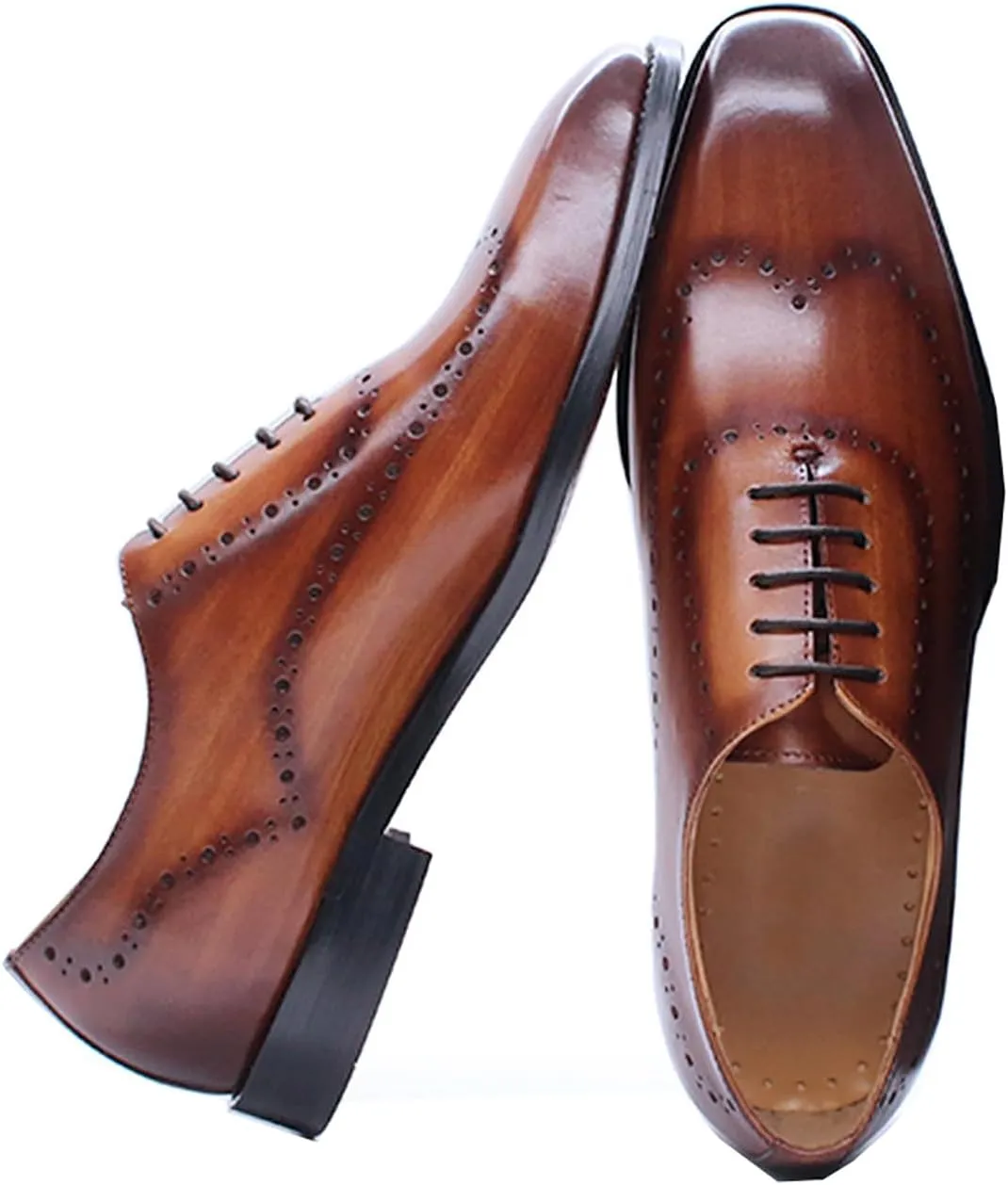 Santimon Mens Oxfords Casual Dress Formal Handmade Genuine Leather Brogues Derby Wedding Fashion Walking Shoes for Men