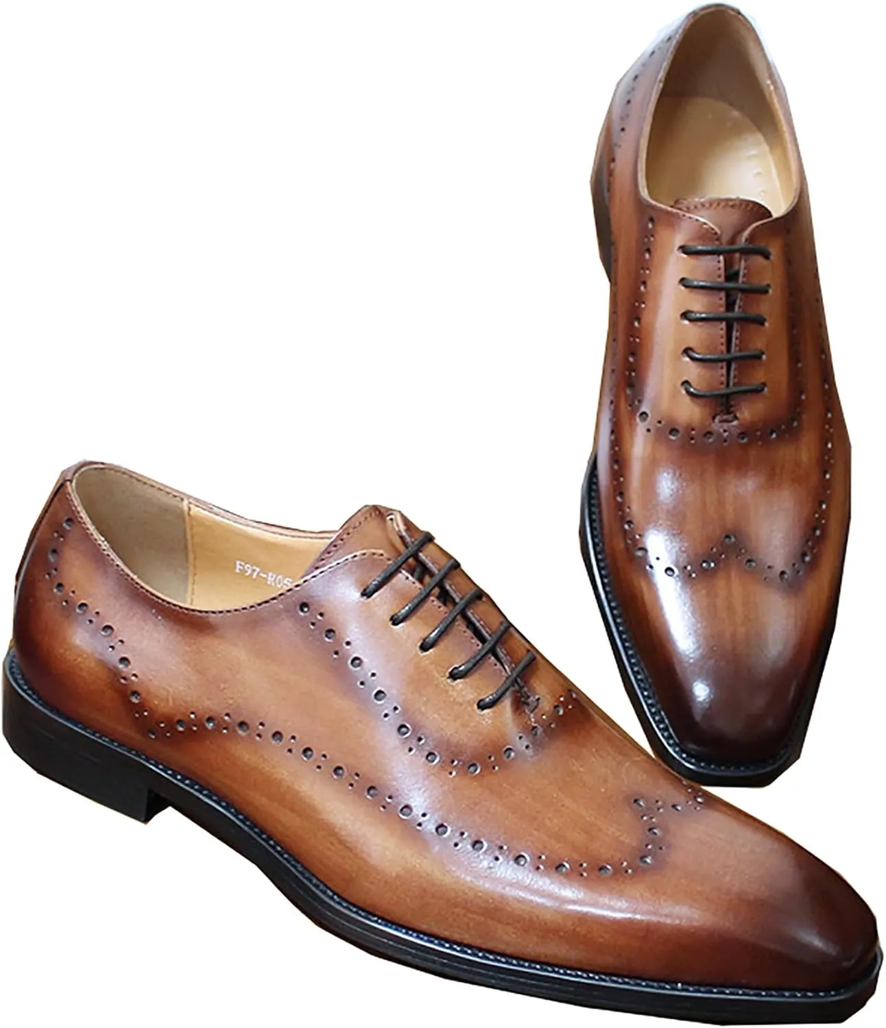 Santimon Mens Oxfords Casual Dress Formal Handmade Genuine Leather Brogues Derby Wedding Fashion Walking Shoes for Men