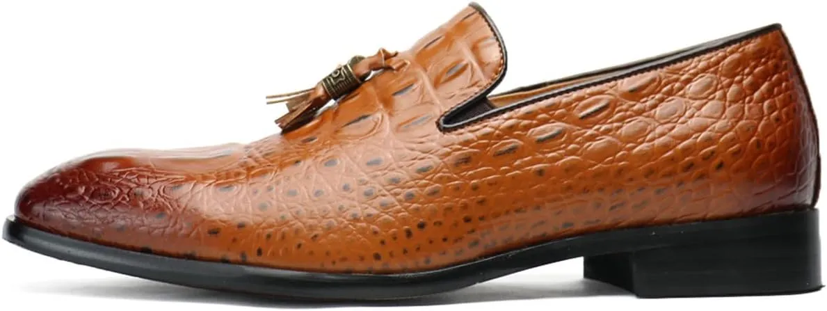 Santimon Mens Tassel Loafers Casual Classic Crocodile Effect Slip-On Wedding Party Prom Shoes