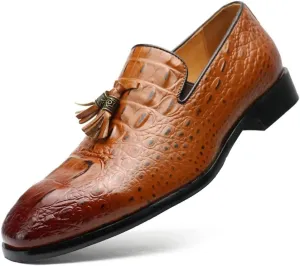 Santimon Mens Tassel Loafers Casual Classic Crocodile Effect Slip-On Wedding Party Prom Shoes