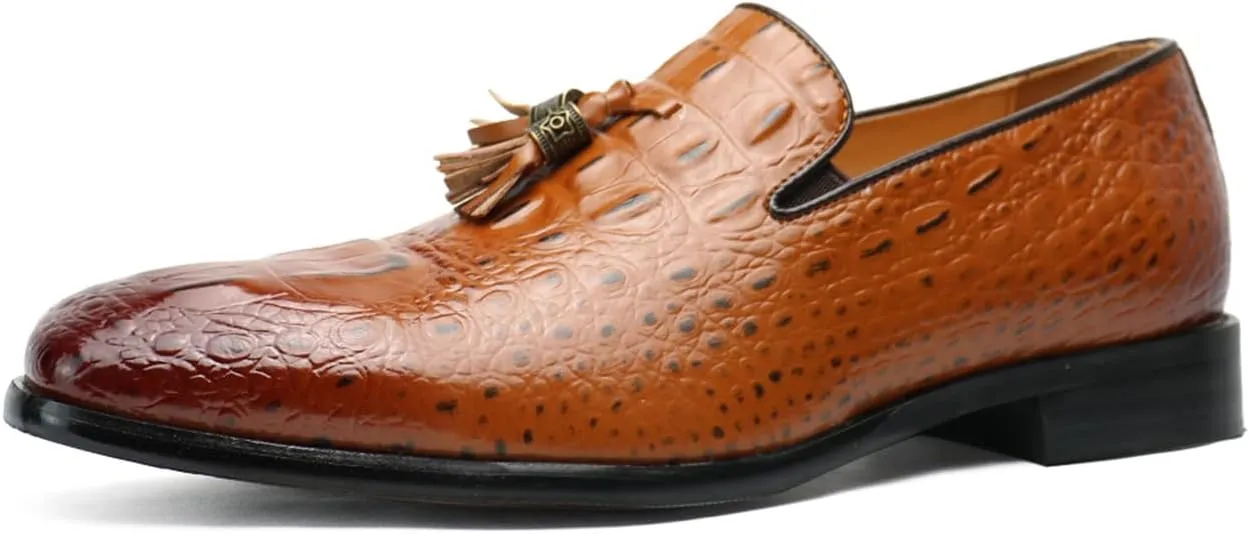 Santimon Mens Tassel Loafers Casual Classic Crocodile Effect Slip-On Wedding Party Prom Shoes