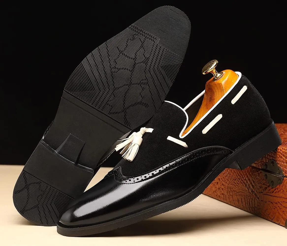 Santimon Mens Tassel Loafers Wingtip Brogue Antique Dress Leather Slip On Derby Casual Oxfords