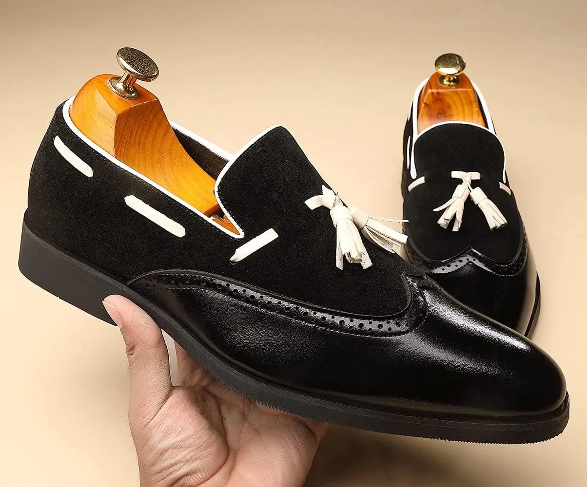 Santimon Mens Tassel Loafers Wingtip Brogue Antique Dress Leather Slip On Derby Casual Oxfords