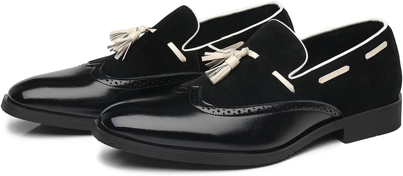 Santimon Mens Tassel Loafers Wingtip Brogue Antique Dress Leather Slip On Derby Casual Oxfords