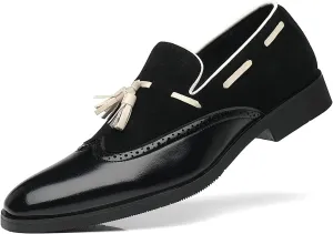 Santimon Mens Tassel Loafers Wingtip Brogue Antique Dress Leather Slip On Derby Casual Oxfords