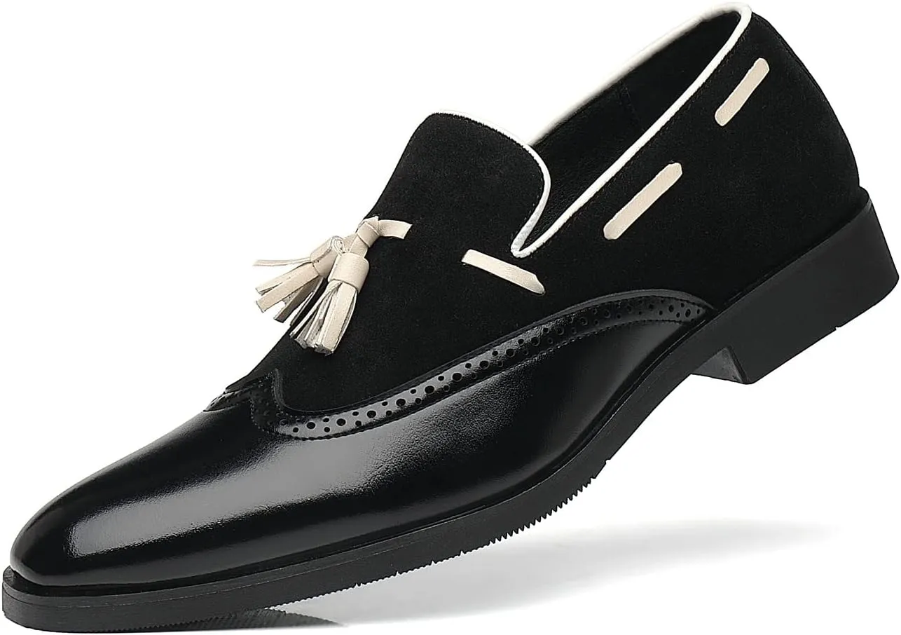 Santimon Mens Tassel Loafers Wingtip Brogue Antique Dress Leather Slip On Derby Casual Oxfords
