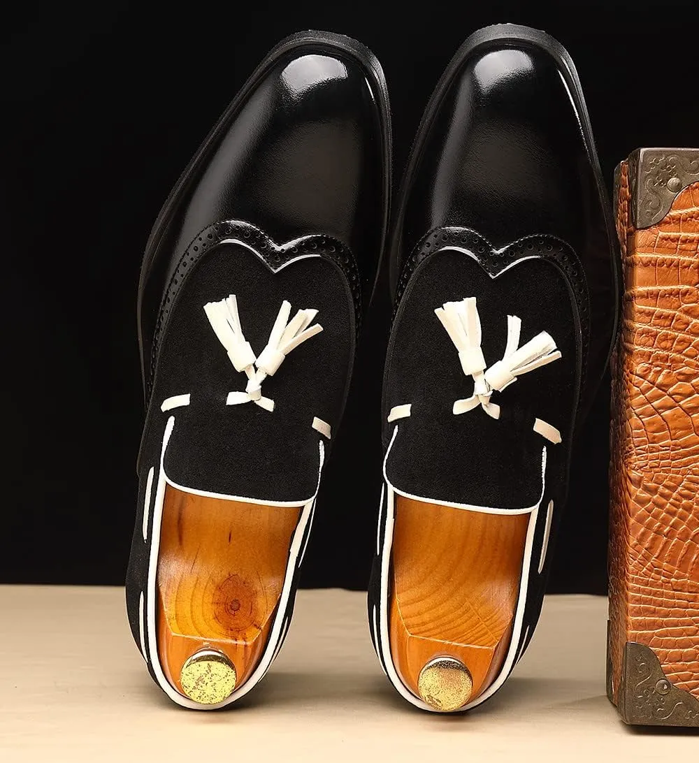 Santimon Mens Tassel Loafers Wingtip Brogue Antique Dress Leather Slip On Derby Casual Oxfords